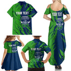 Personalized Canberra Raiders Family Matching Summer Maxi Dress and Hawaiian Shirt Dynamic Lightning Mascot Rugby Australia