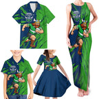 Personalized Canberra Raiders Family Matching Tank Maxi Dress and Hawaiian Shirt Dynamic Lightning Mascot Rugby Australia