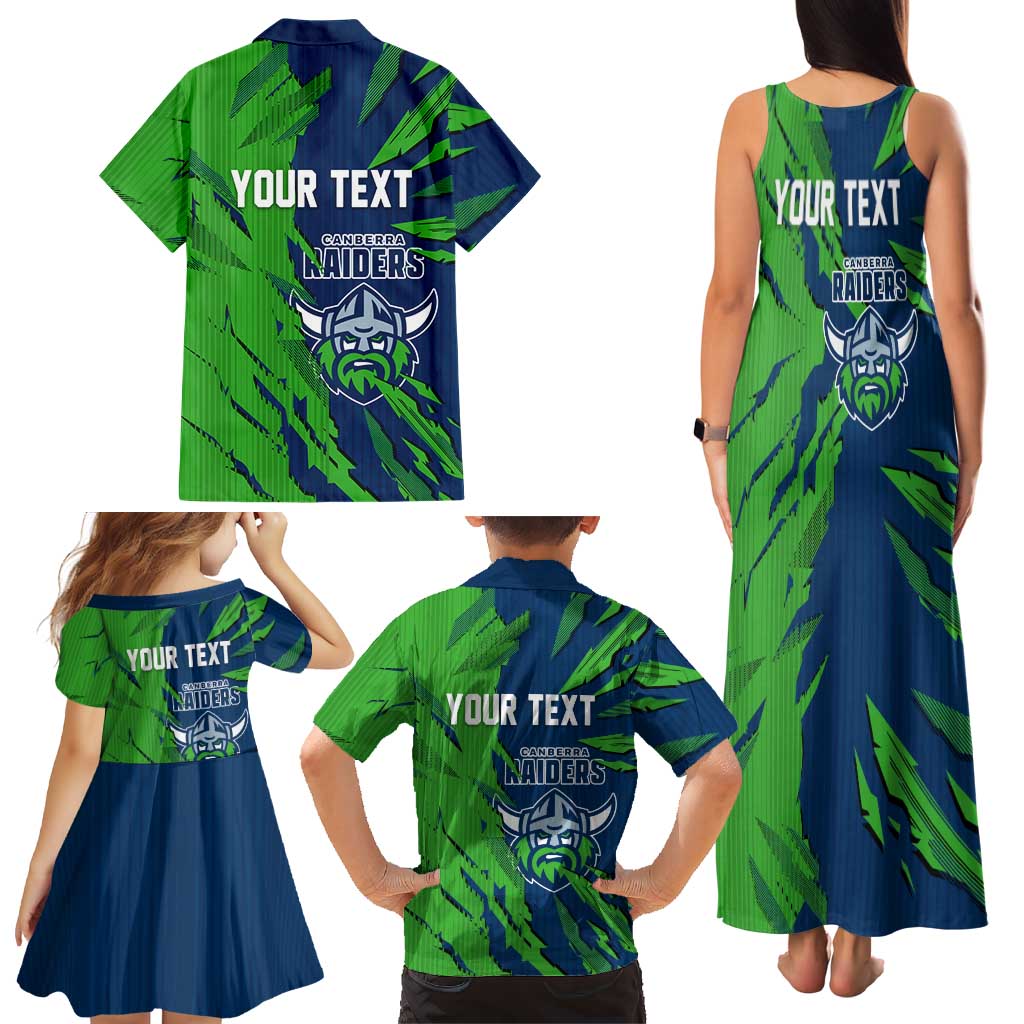 Personalized Canberra Raiders Family Matching Tank Maxi Dress and Hawaiian Shirt Dynamic Lightning Mascot Rugby Australia