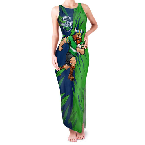 Personalized Canberra Raiders Family Matching Tank Maxi Dress and Hawaiian Shirt Dynamic Lightning Mascot Rugby Australia