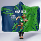 Personalized Canberra Raiders Hooded Blanket Dynamic Lightning Mascot Rugby Australia