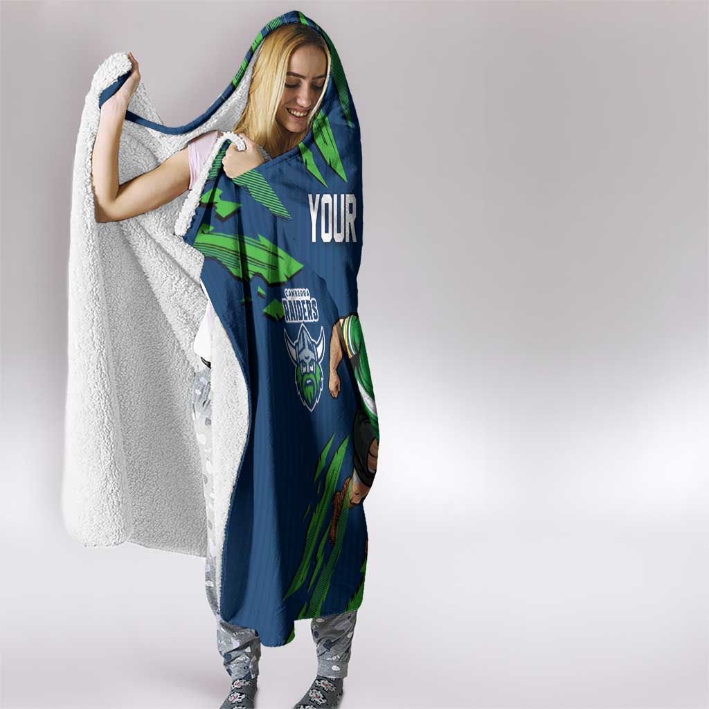 Personalized Canberra Raiders Hooded Blanket Dynamic Lightning Mascot Rugby Australia