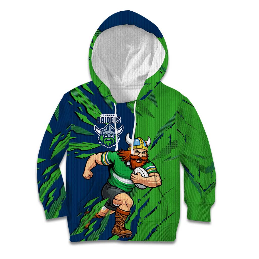 Personalized Canberra Raiders Kid Hoodie Dynamic Lightning Mascot Rugby Australia