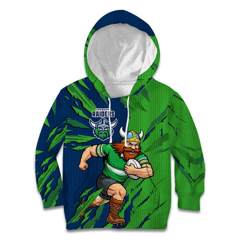 Personalized Canberra Raiders Kid Hoodie Dynamic Lightning Mascot Rugby Australia