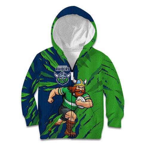 Personalized Canberra Raiders Kid Hoodie Dynamic Lightning Mascot Rugby Australia