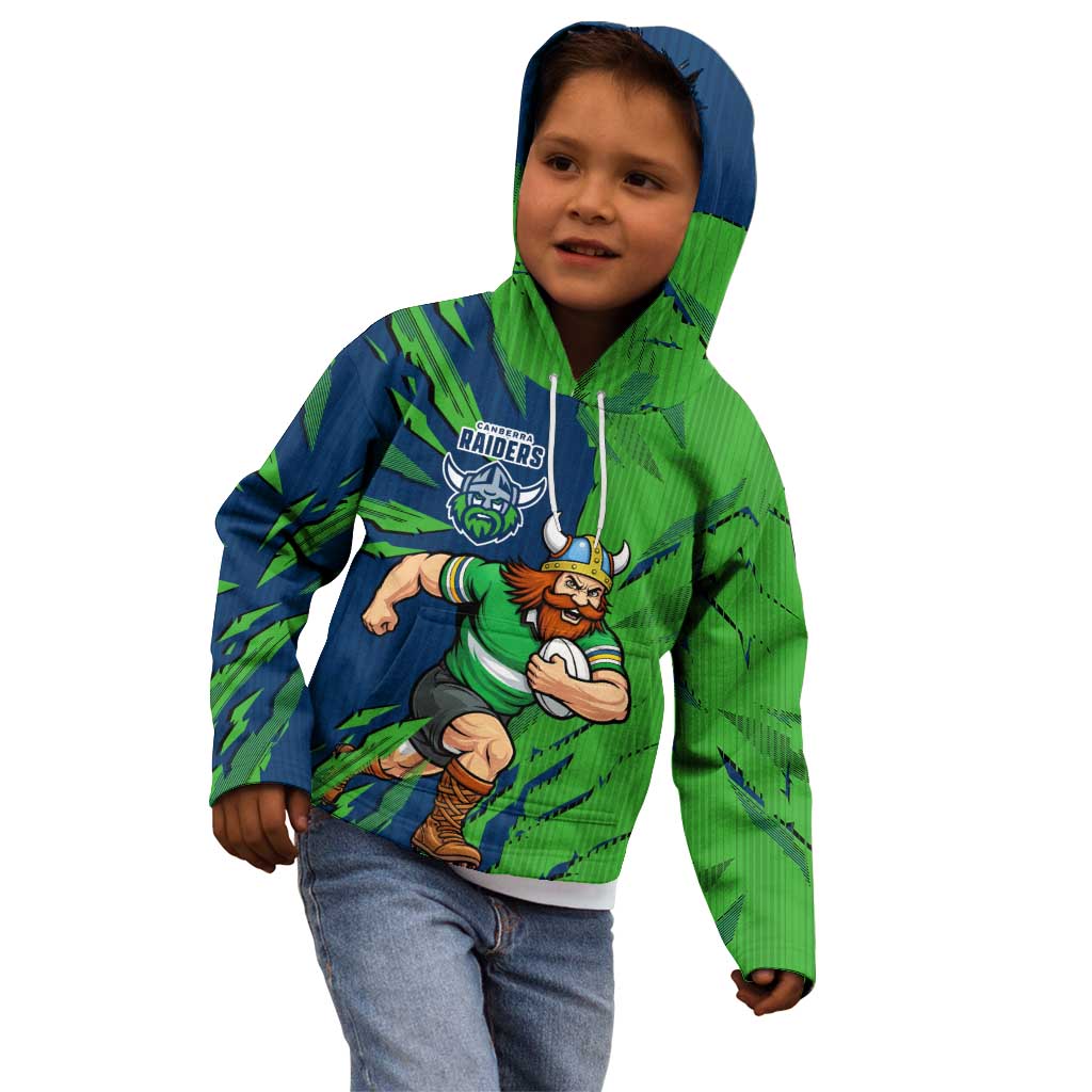 Personalized Canberra Raiders Kid Hoodie Dynamic Lightning Mascot Rugby Australia