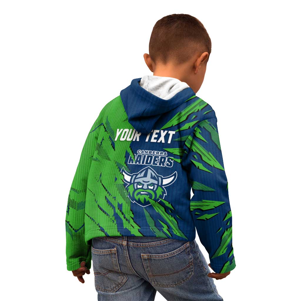 Personalized Canberra Raiders Kid Hoodie Dynamic Lightning Mascot Rugby Australia