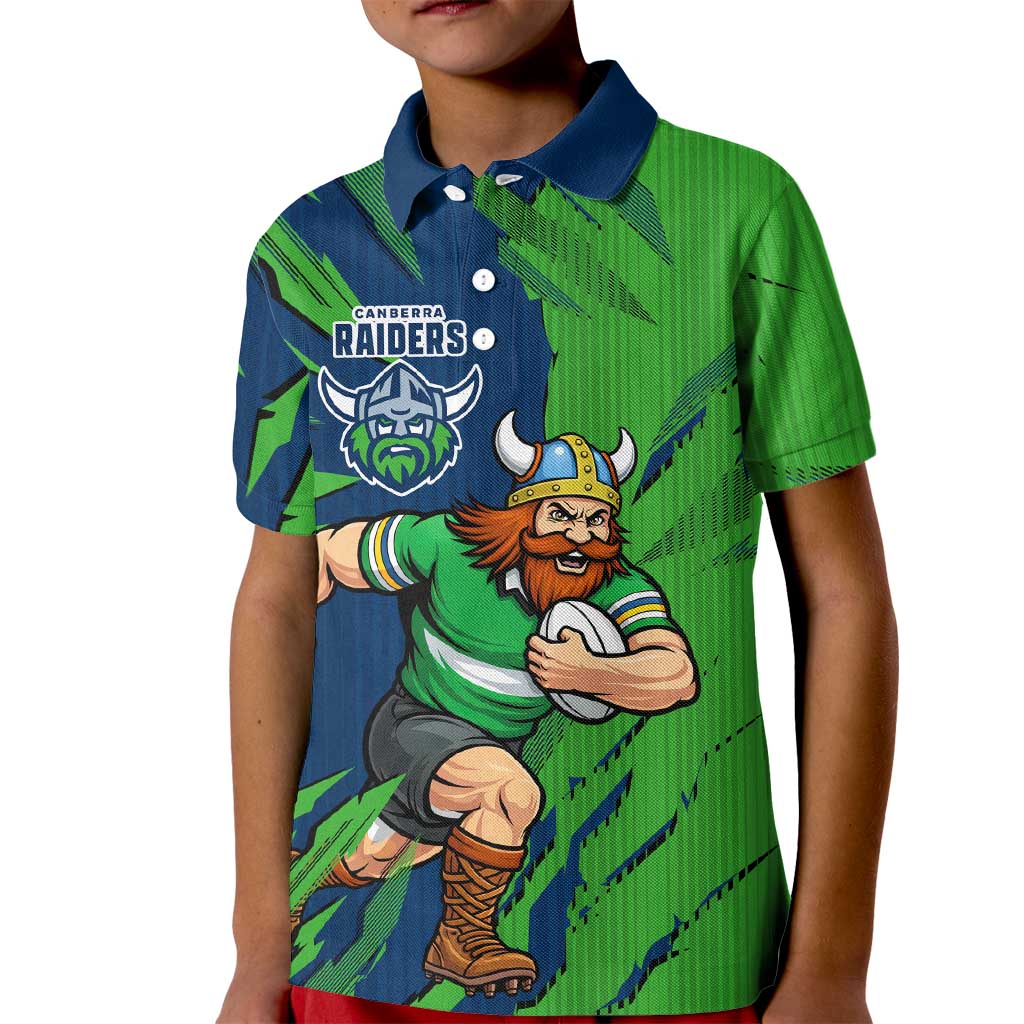 Personalized Canberra Raiders Kid Polo Shirt Dynamic Lightning Mascot Rugby Australia