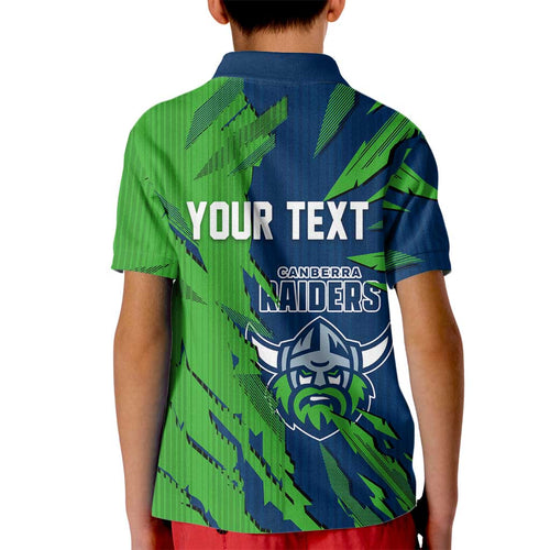 Personalized Canberra Raiders Kid Polo Shirt Dynamic Lightning Mascot Rugby Australia
