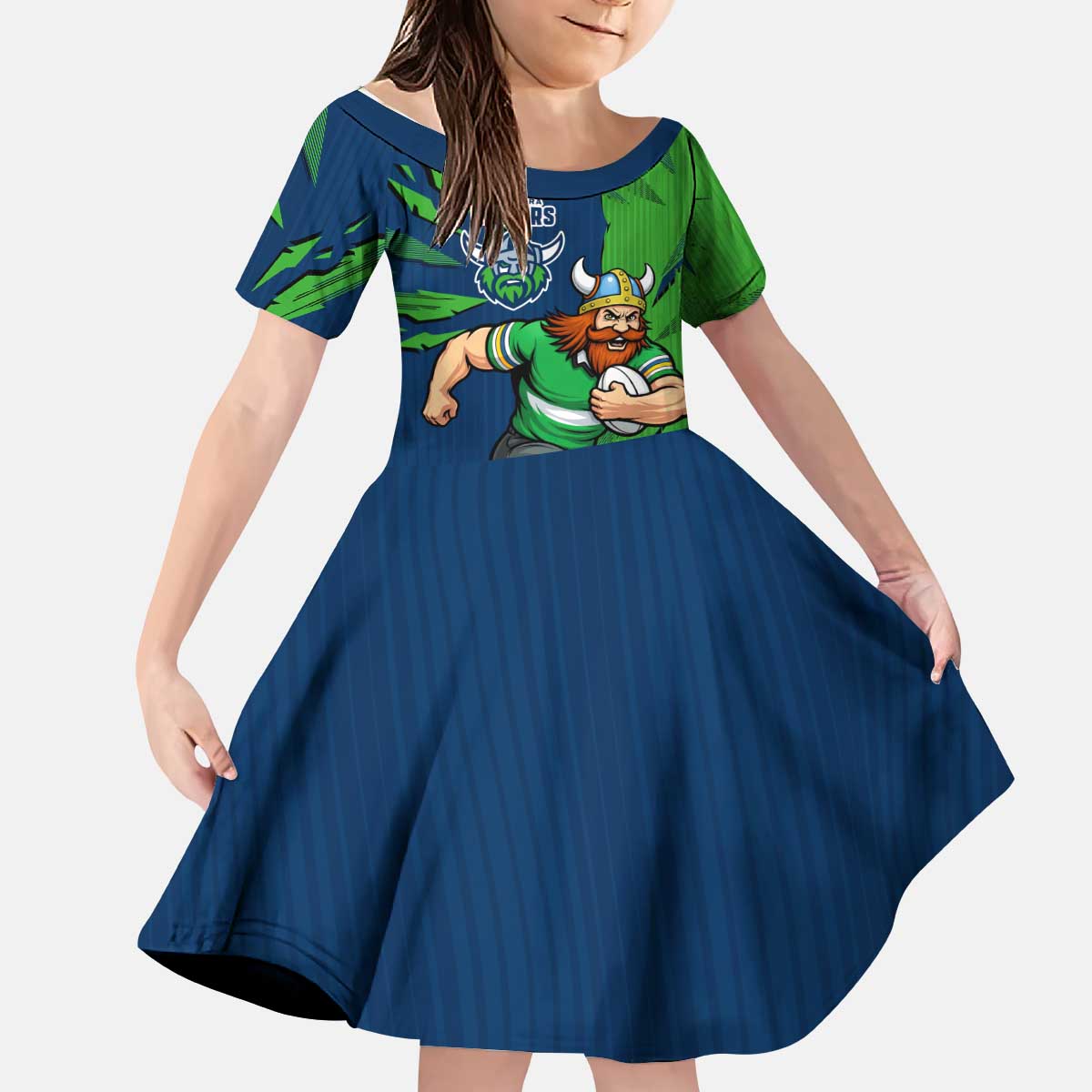 Personalized Canberra Raiders Kid Short Sleeve Dress Dynamic Lightning Mascot Rugby Australia