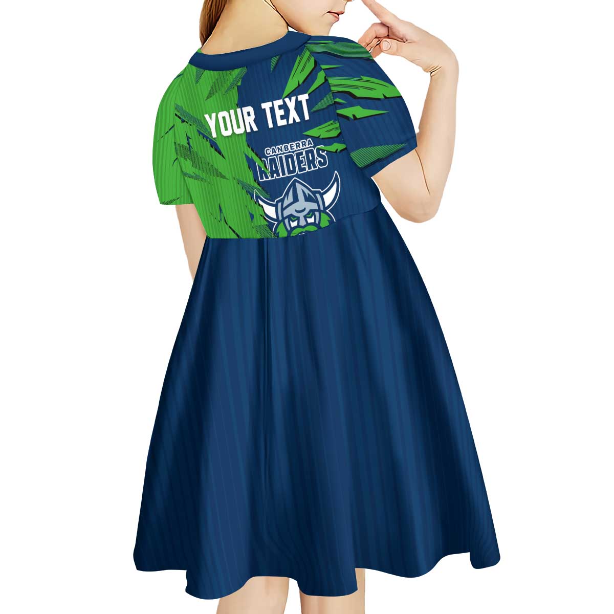Personalized Canberra Raiders Kid Short Sleeve Dress Dynamic Lightning Mascot Rugby Australia