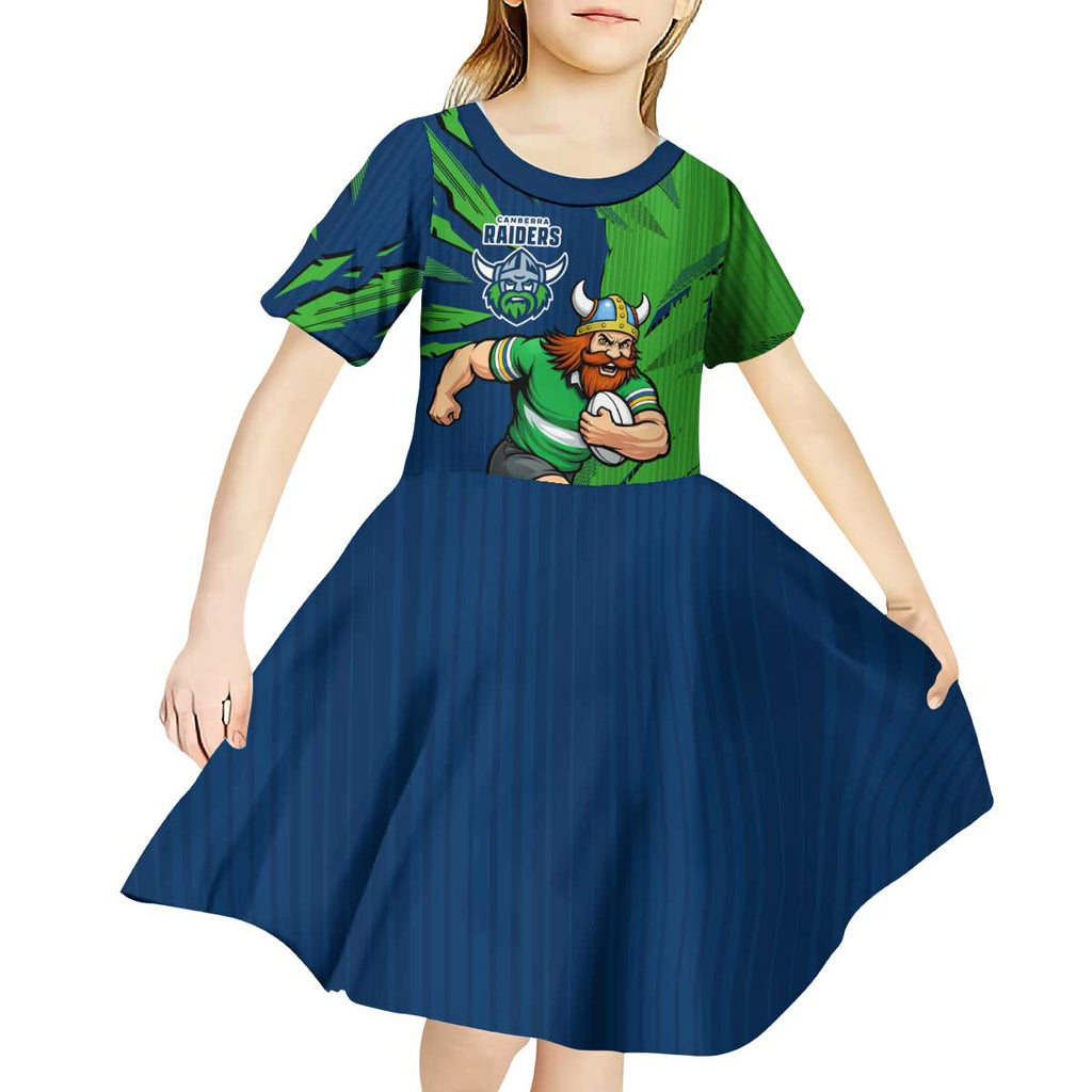 Personalized Canberra Raiders Kid Short Sleeve Dress Dynamic Lightning Mascot Rugby Australia