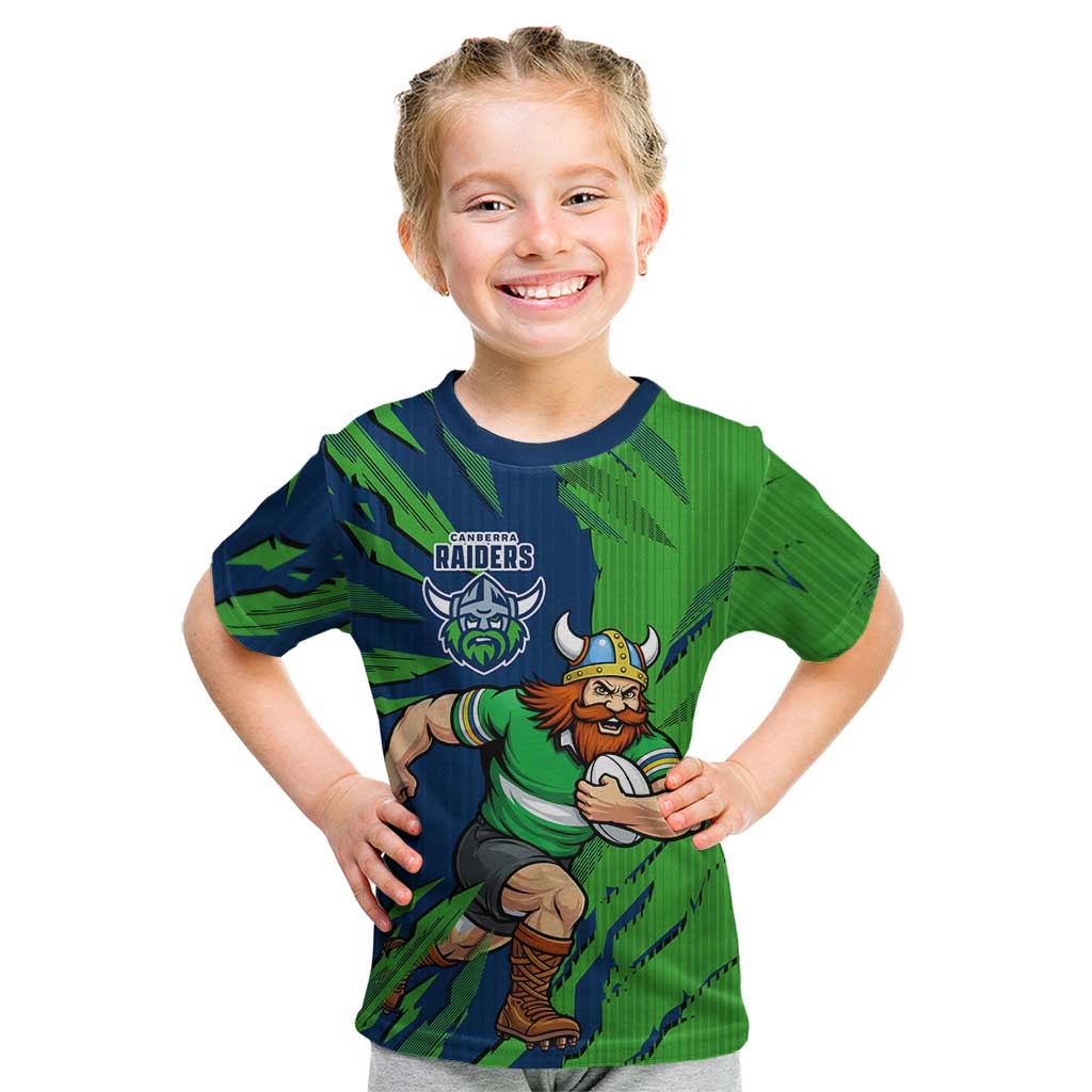 Personalized Canberra Raiders Kid T Shirt Dynamic Lightning Mascot Rugby Australia