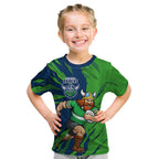 Personalized Canberra Raiders Kid T Shirt Dynamic Lightning Mascot Rugby Australia
