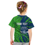 Personalized Canberra Raiders Kid T Shirt Dynamic Lightning Mascot Rugby Australia