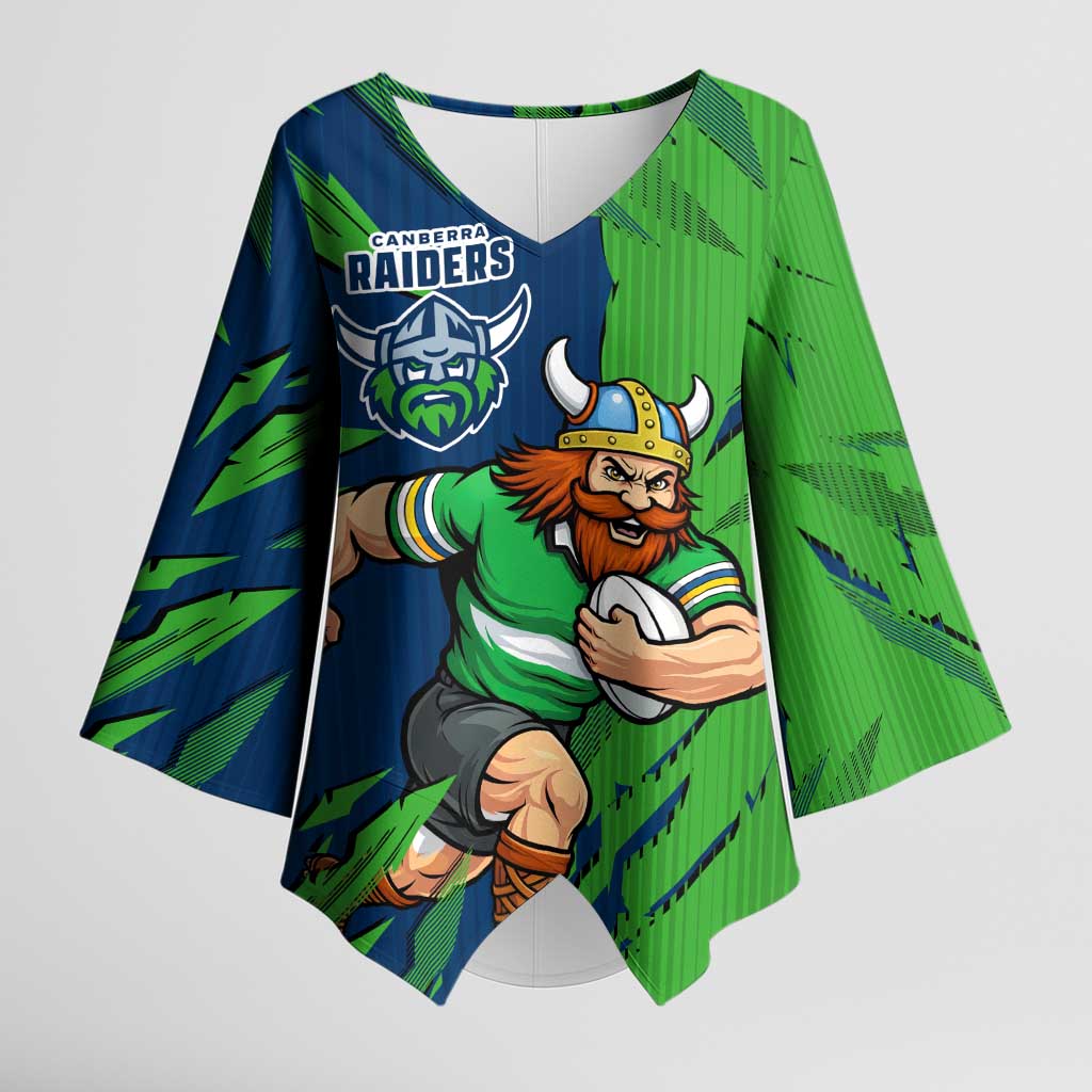 Personalized Canberra Raiders Kimono Sleeve Blouse Dynamic Lightning Mascot Rugby Australia