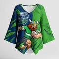 Personalized Canberra Raiders Kimono Sleeve Blouse Dynamic Lightning Mascot Rugby Australia