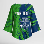 Personalized Canberra Raiders Kimono Sleeve Blouse Dynamic Lightning Mascot Rugby Australia
