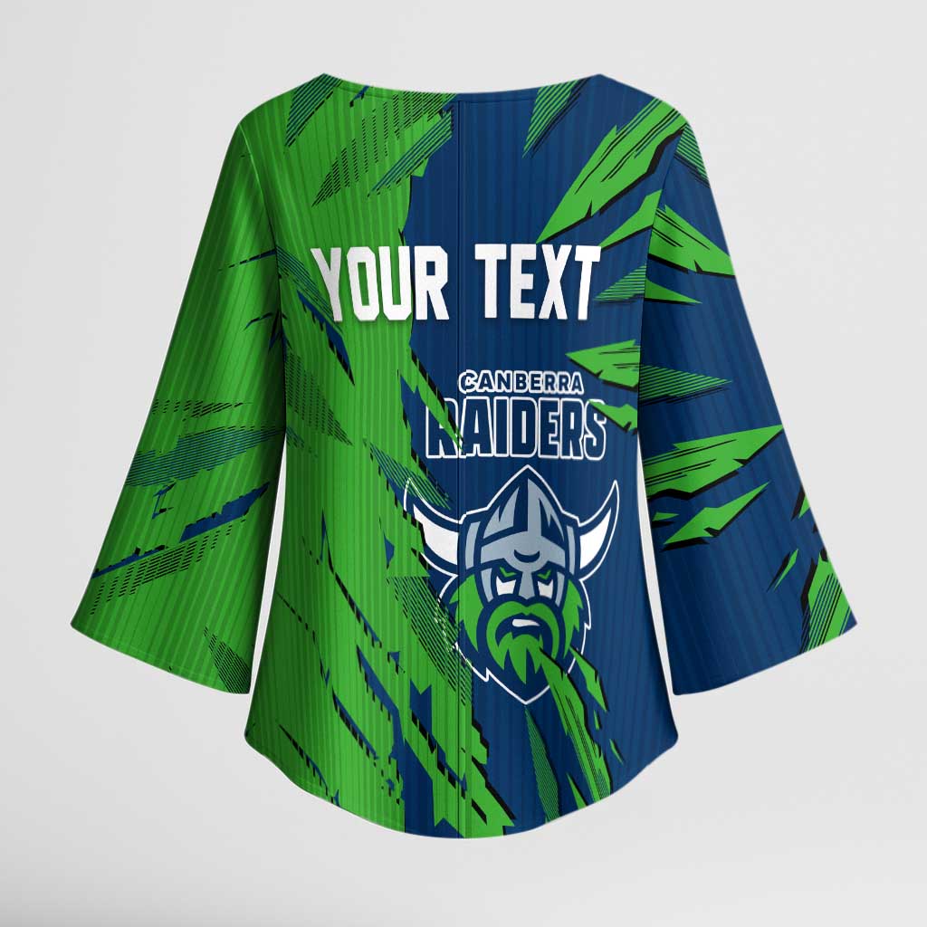 Personalized Canberra Raiders Kimono Sleeve Blouse Dynamic Lightning Mascot Rugby Australia