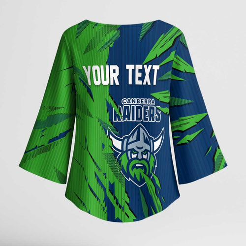 Personalized Canberra Raiders Kimono Sleeve Blouse Dynamic Lightning Mascot Rugby Australia