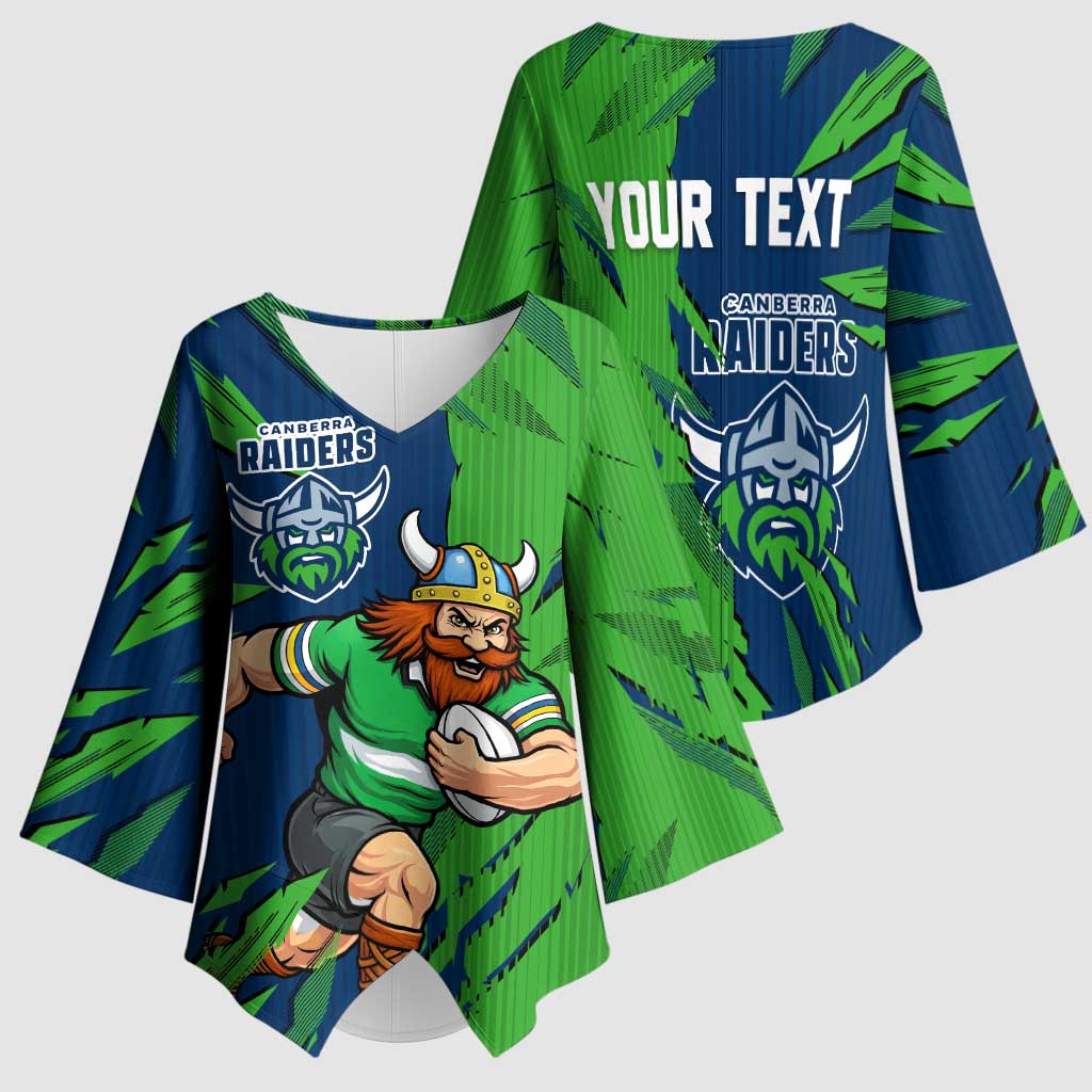 Personalized Canberra Raiders Kimono Sleeve Blouse Dynamic Lightning Mascot Rugby Australia