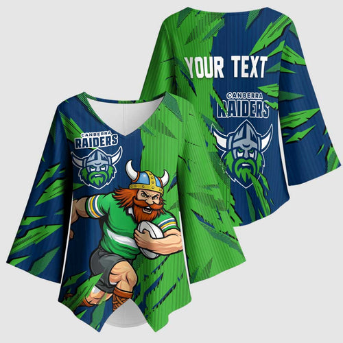 Personalized Canberra Raiders Kimono Sleeve Blouse Dynamic Lightning Mascot Rugby Australia
