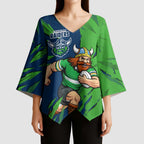Personalized Canberra Raiders Kimono Sleeve Blouse Dynamic Lightning Mascot Rugby Australia