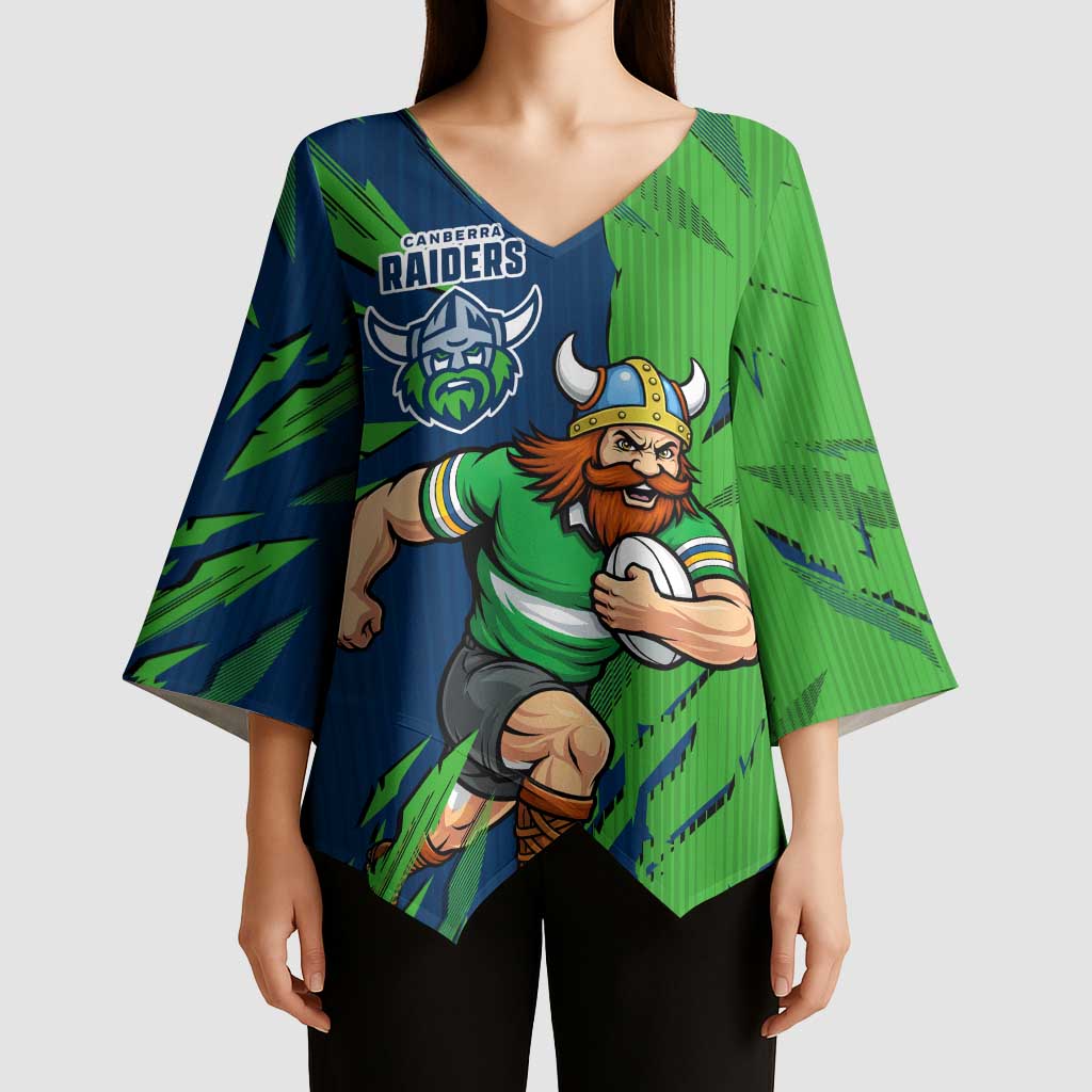 Personalized Canberra Raiders Kimono Sleeve Blouse Dynamic Lightning Mascot Rugby Australia