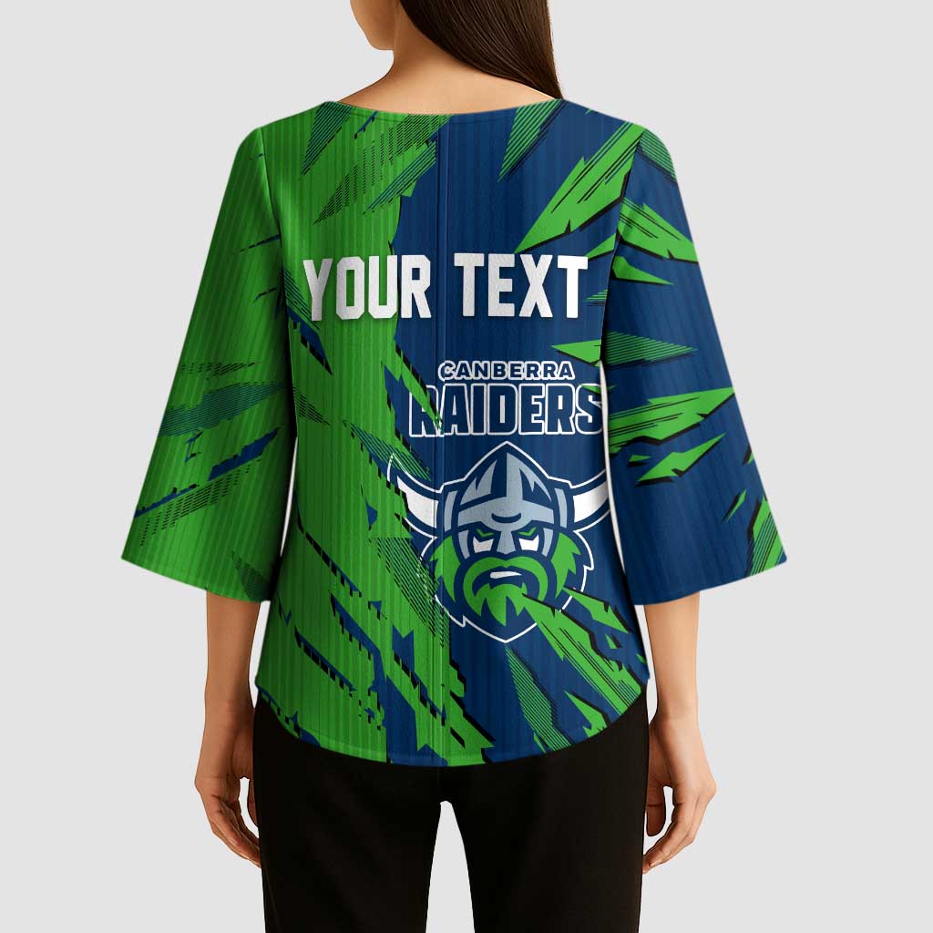 Personalized Canberra Raiders Kimono Sleeve Blouse Dynamic Lightning Mascot Rugby Australia