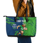 Personalized Canberra Raiders Leather Tote Bag Dynamic Lightning Mascot Rugby Australia