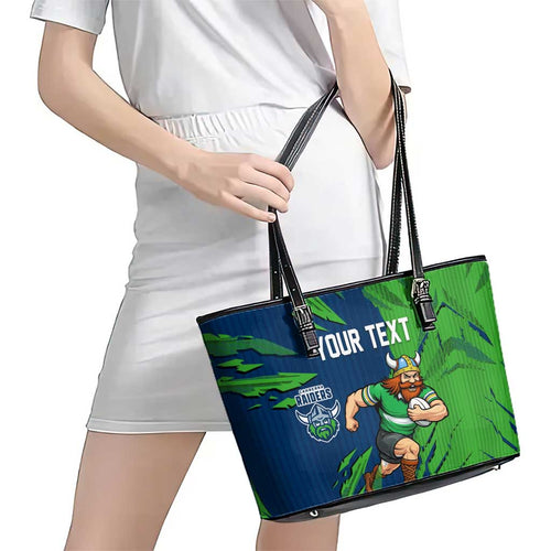 Personalized Canberra Raiders Leather Tote Bag Dynamic Lightning Mascot Rugby Australia