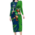 Personalized Canberra Raiders Long Sleeve Bodycon Dress Dynamic Lightning Mascot Rugby Australia