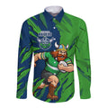 Personalized Canberra Raiders Long Sleeve Button Shirt Dynamic Lightning Mascot Rugby Australia