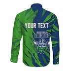 Personalized Canberra Raiders Long Sleeve Button Shirt Dynamic Lightning Mascot Rugby Australia