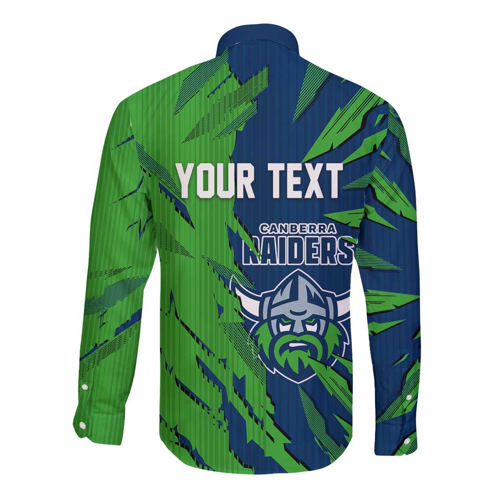 Personalized Canberra Raiders Long Sleeve Button Shirt Dynamic Lightning Mascot Rugby Australia