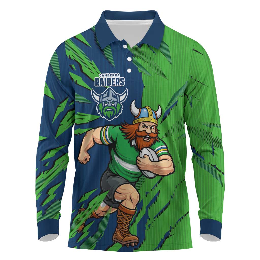Personalized Canberra Raiders Long Sleeve Polo Shirt Dynamic Lightning Mascot Rugby Australia