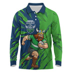 Personalized Canberra Raiders Long Sleeve Polo Shirt Dynamic Lightning Mascot Rugby Australia