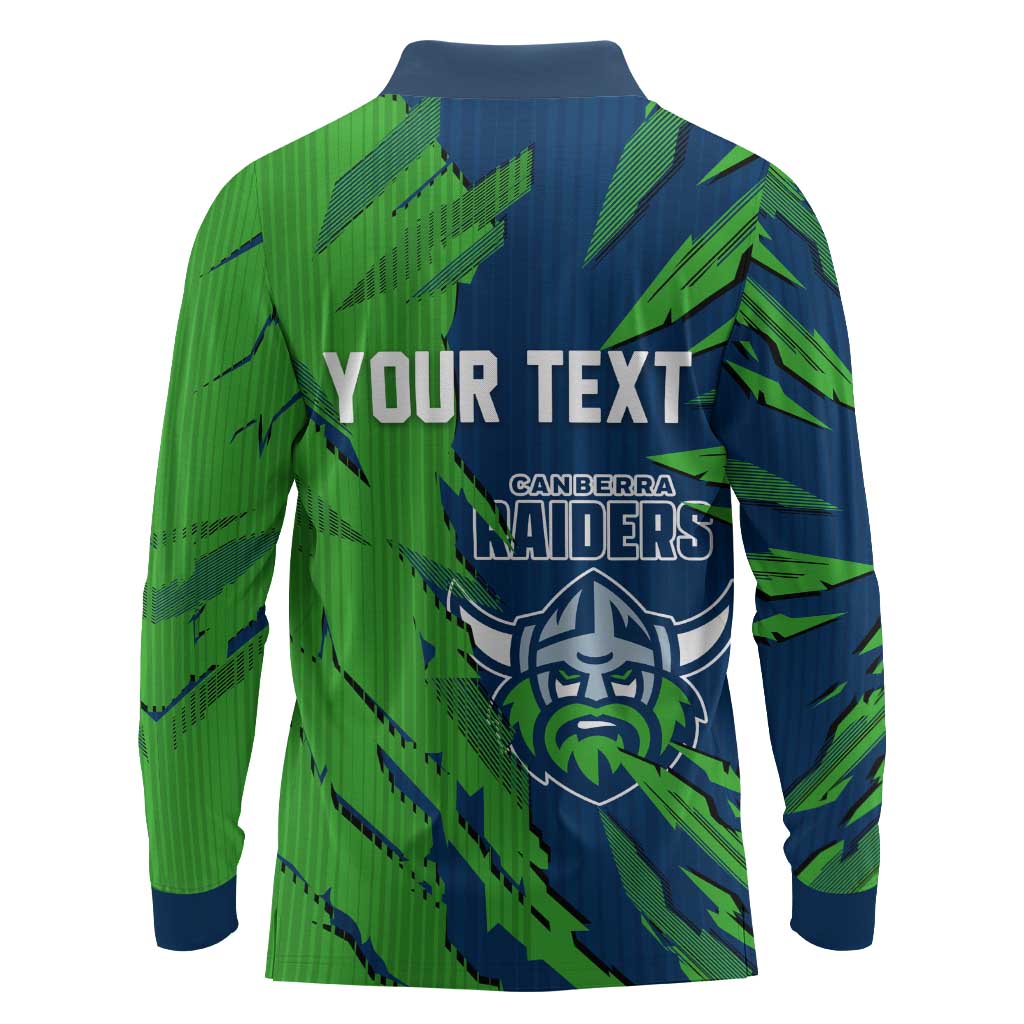 Personalized Canberra Raiders Long Sleeve Polo Shirt Dynamic Lightning Mascot Rugby Australia
