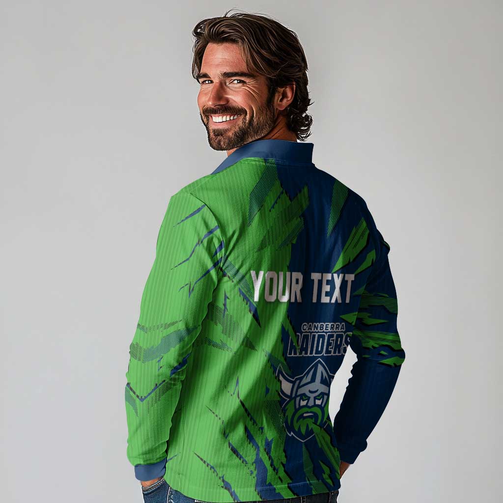 Personalized Canberra Raiders Long Sleeve Polo Shirt Dynamic Lightning Mascot Rugby Australia