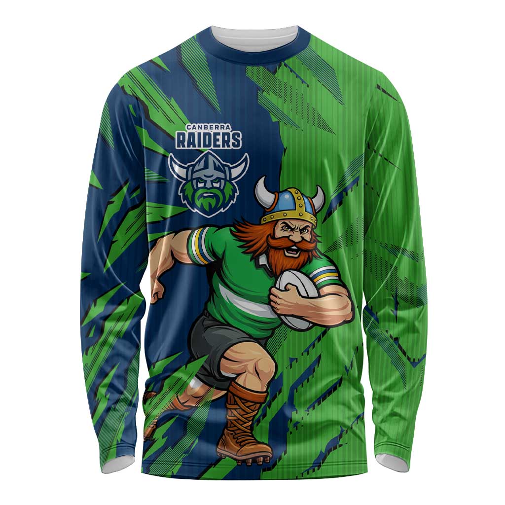 Personalized Canberra Raiders Long Sleeve Shirt Dynamic Lightning Mascot Rugby Australia