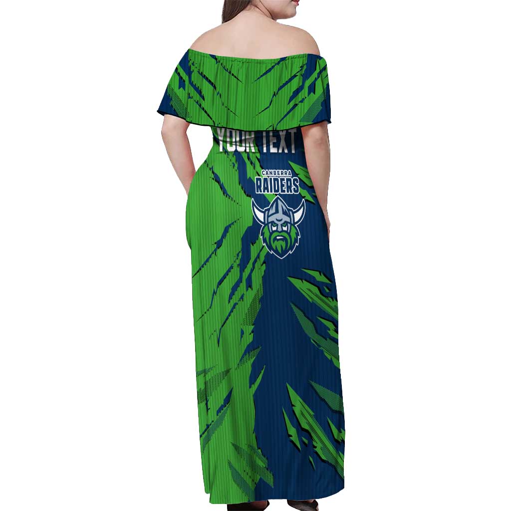 Personalized Canberra Raiders Off Shoulder Maxi Dress Dynamic Lightning Mascot Rugby Australia