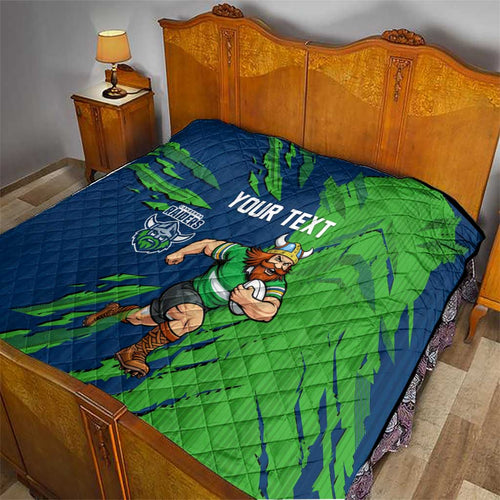 Personalized Canberra Raiders Quilt Dynamic Lightning Mascot Rugby Australia