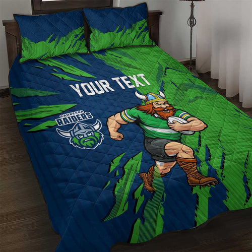 Personalized Canberra Raiders Quilt Bed Set Dynamic Lightning Mascot Rugby Australia