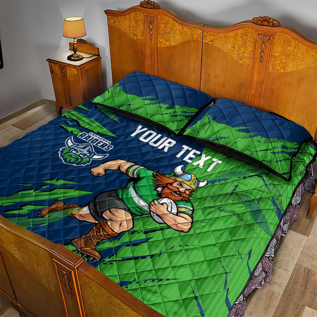 Personalized Canberra Raiders Quilt Bed Set Dynamic Lightning Mascot Rugby Australia