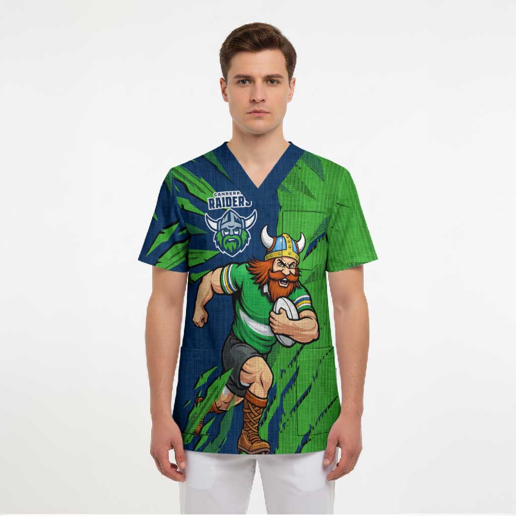 Personalized Canberra Raiders Scrub Top Dynamic Lightning Mascot Rugby Australia