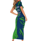 Personalized Canberra Raiders Short Sleeve Bodycon Dress Dynamic Lightning Mascot Rugby Australia