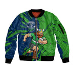 Personalized Canberra Raiders Sleeve Zip Bomber Jacket Dynamic Lightning Mascot Rugby Australia