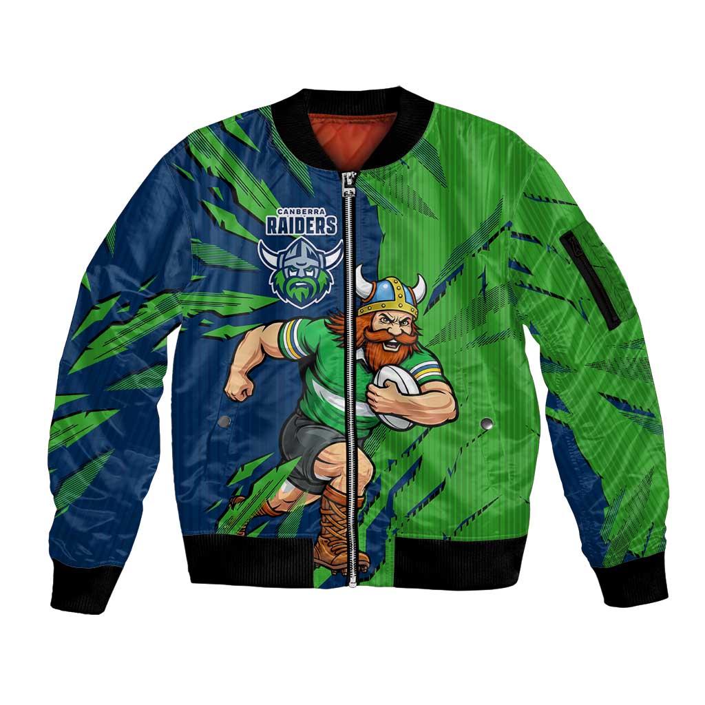 Personalized Canberra Raiders Sleeve Zip Bomber Jacket Dynamic Lightning Mascot Rugby Australia