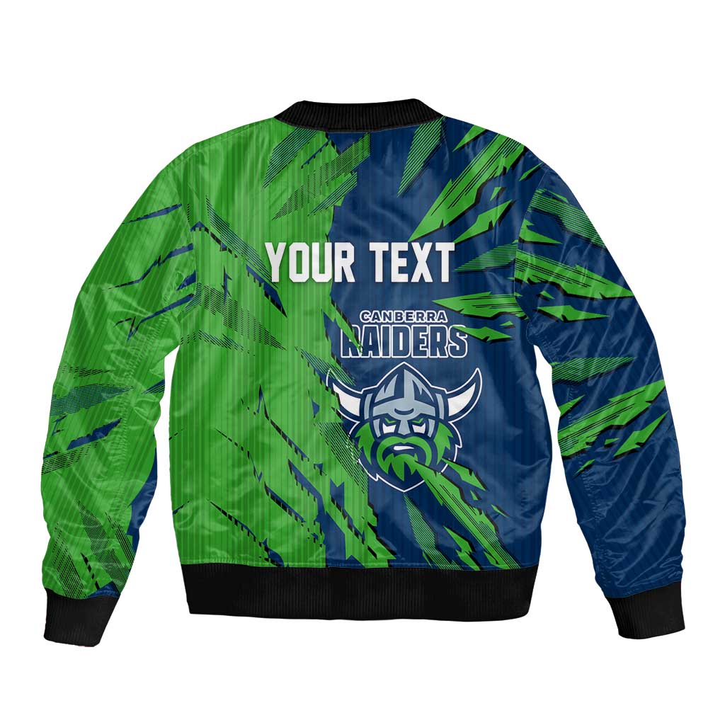 Personalized Canberra Raiders Sleeve Zip Bomber Jacket Dynamic Lightning Mascot Rugby Australia