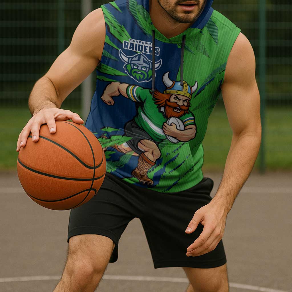 Personalized Canberra Raiders Sleeveless Hoodie Dynamic Lightning Mascot Rugby Australia
